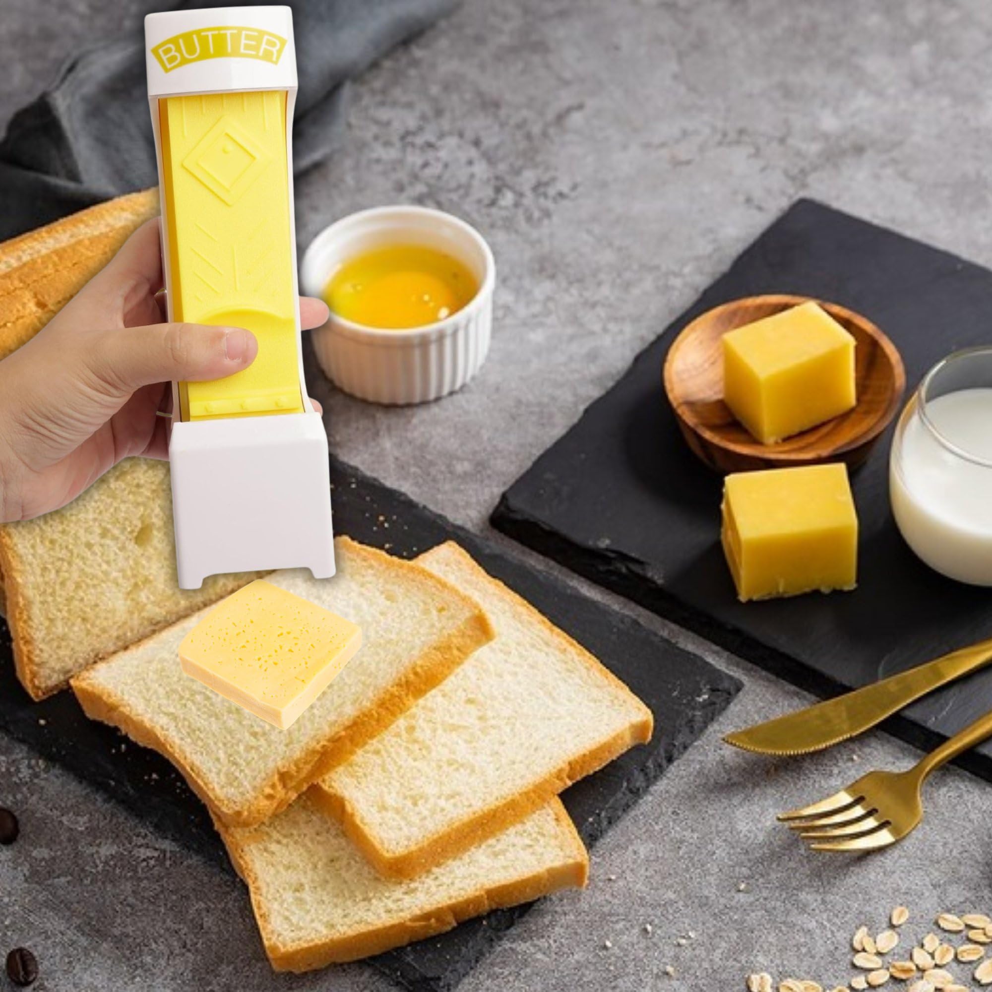 1 Pack Butter Slicer Cutter Dispenser, Stainless Steel Blade Simple One Click Spreader Tool for Storing, Cutting Individual Pats & Sticks of Cold Cheese, Suitable for Quickly Making Breakfast, Dinner, Bread, Cake, Cookies