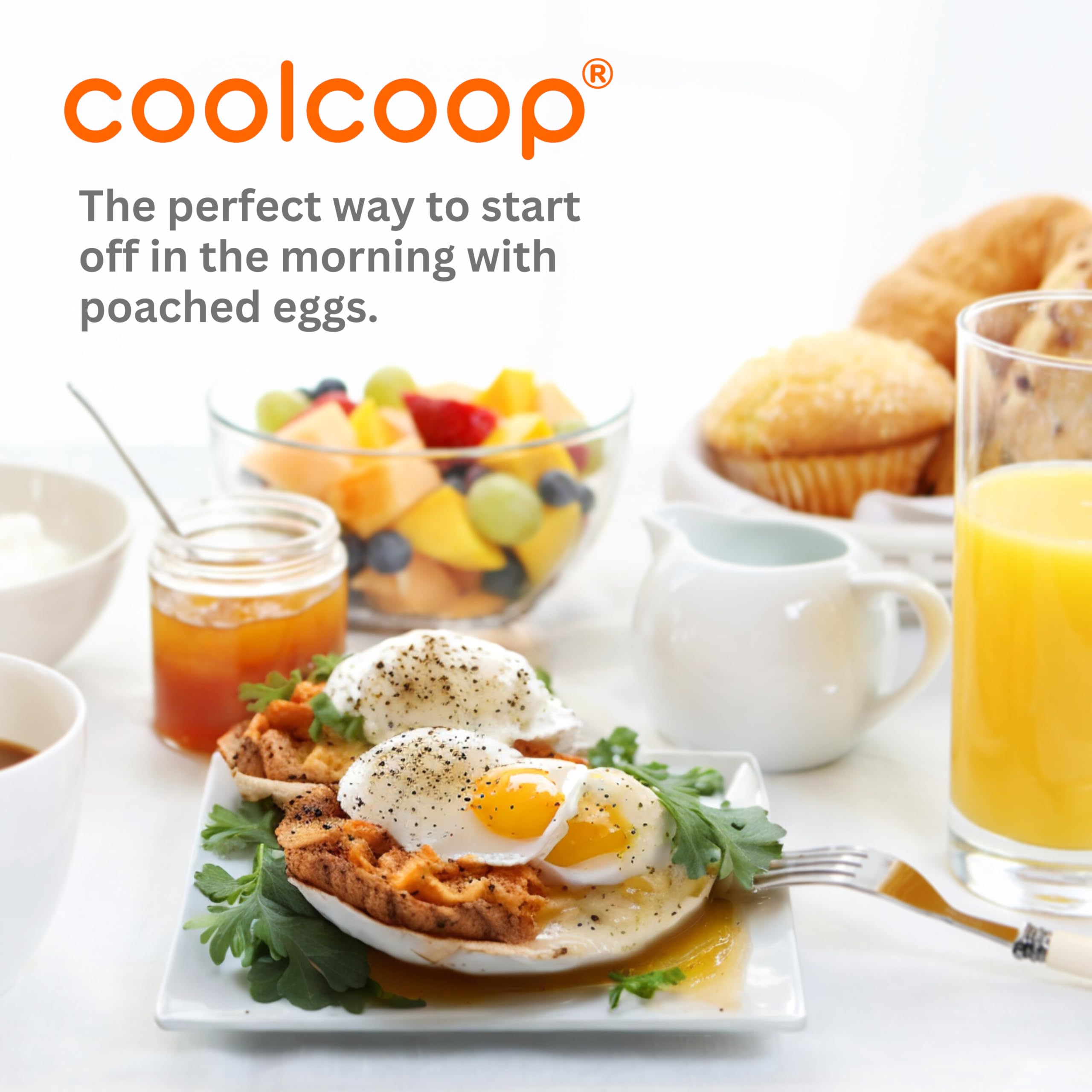 COOLCOOP Silicone Egg Poacher Cups: Egg Poacher with Oil Brush, Nonstick Egg Poaching Cups For Microwave, Baking, Air Fryer or Stovetop Egg Cooking, BPA Free - 4 Pack