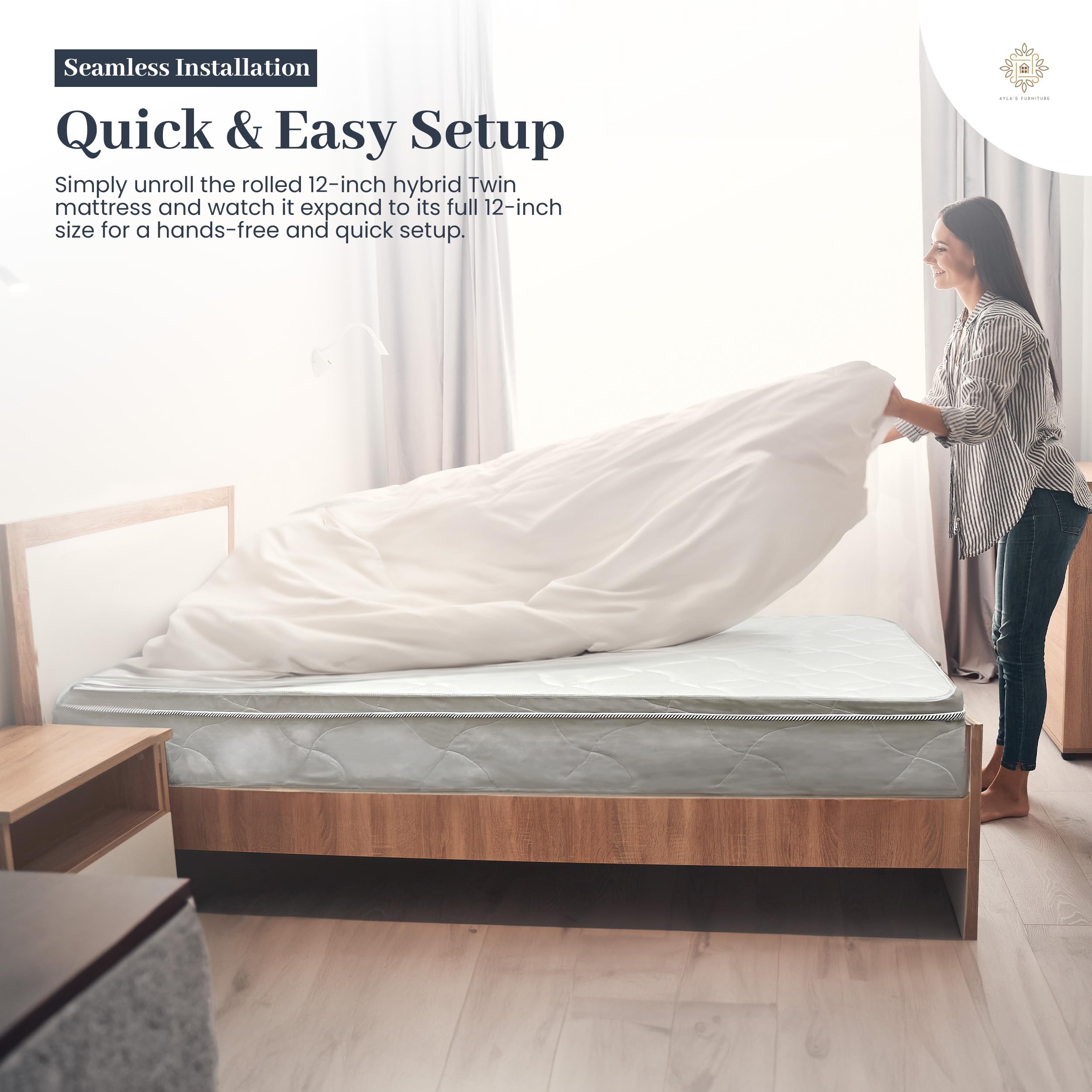 Twin Size Mattress - 8 Inch Cool Comfort Foam & Spring Hybrid Mattress with Breathable Organic Cotton Cover - Quilted Soft Tight Top - Rolled in a Box - Oliver & Smith