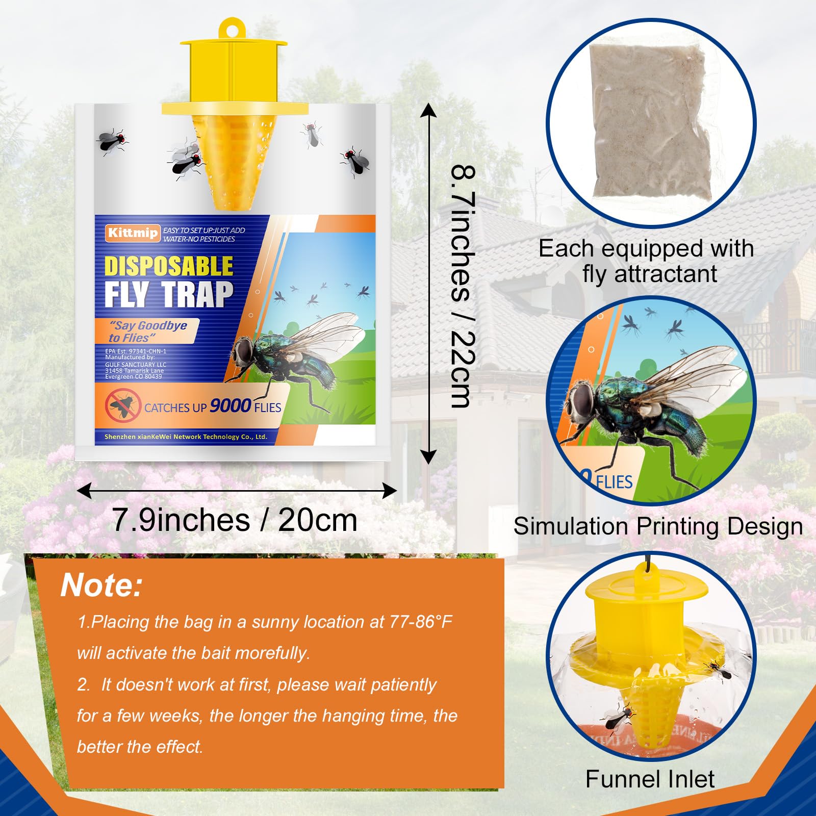 Kittmip 16 Pack Fly Traps Outdoor Fly Bags Fly Catchers Outdoors Disposable Outdoor Hanging Fly Killer Flying Insect Trap for Outdoor Indoor Home Patio