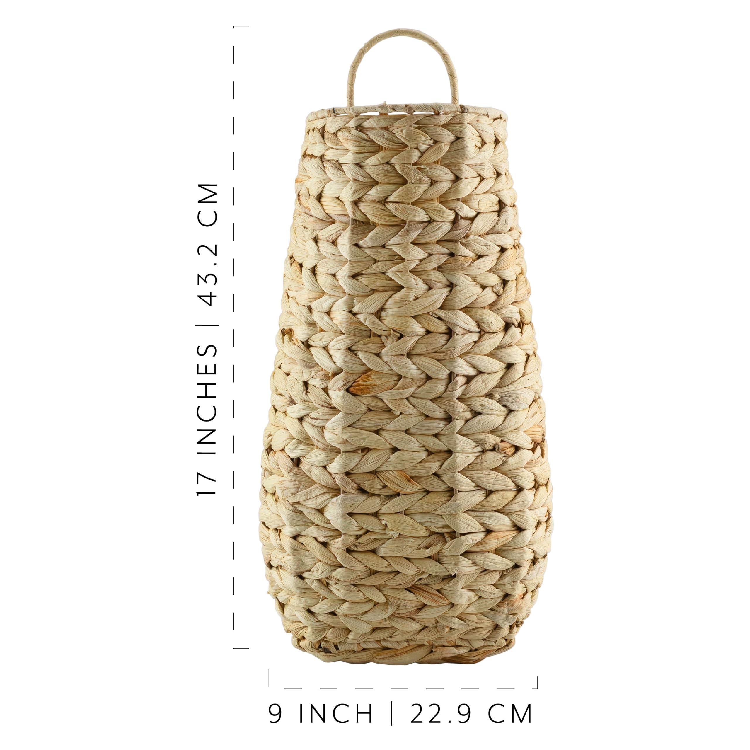 AuldHome Water Hyacinth Pocket Basket, Natural, 17 x 9 x 5 Inches