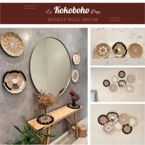 Kokoboho - Wall Basket Decor Set of 7 (Large Setup Sizes, for Example: 55" x 39" and 47" x 26") - Infused with Boho Style & Natural Elegance - Handcrafted Vietnamese Artistry with Seagrass. Basket sizes: 1 x 13.8", 2 x 13", 2 x 11.8", 2 x 11"