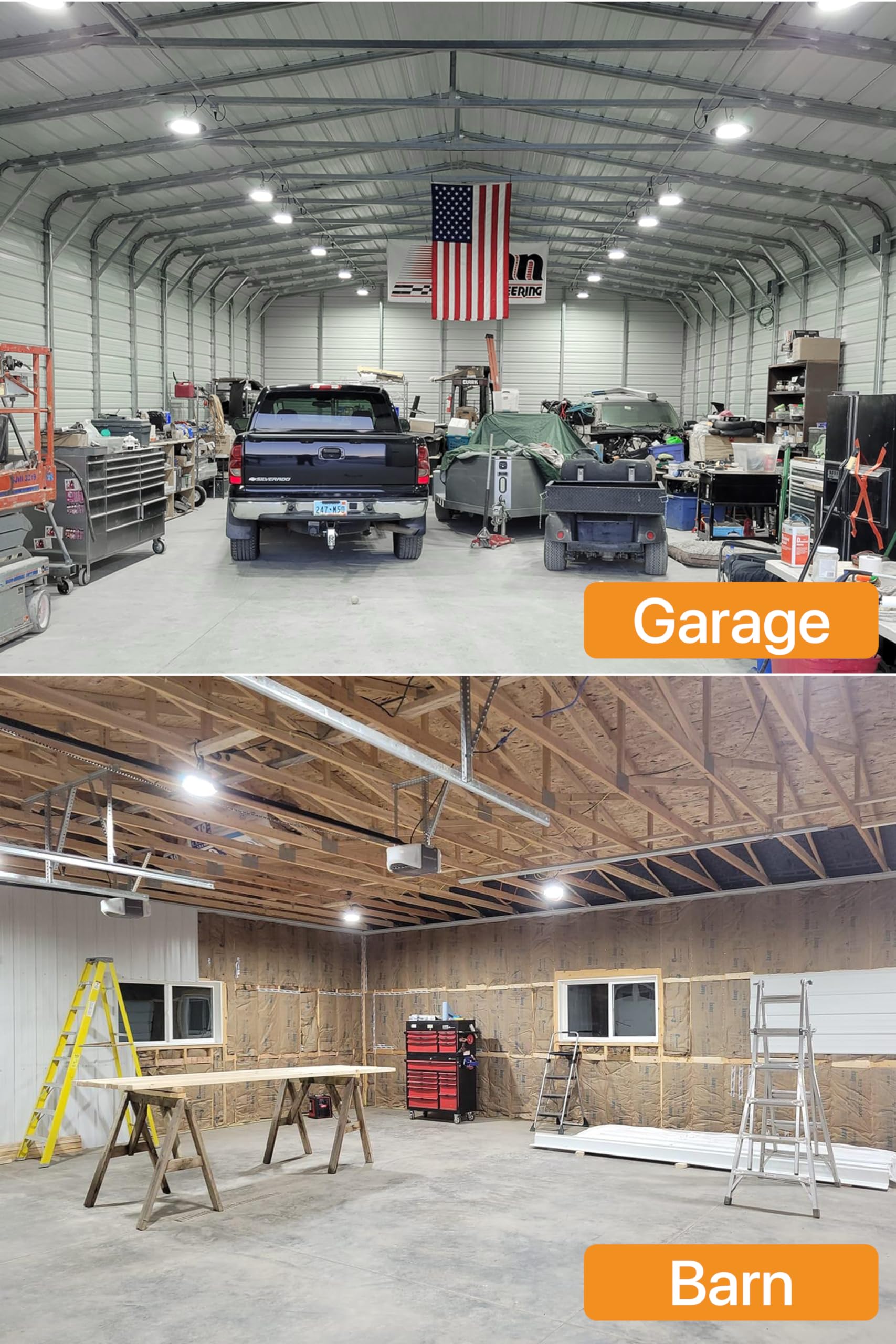 Pvilub High Bay LED Shop Lights: 150W 21000LM UFO LED High Bay Light with US Plug, 120-277V, IP65 Commercial Bay Lighting, High Bay LED Lights for Garage Workshop Warehouse Factory Barn 2PACK