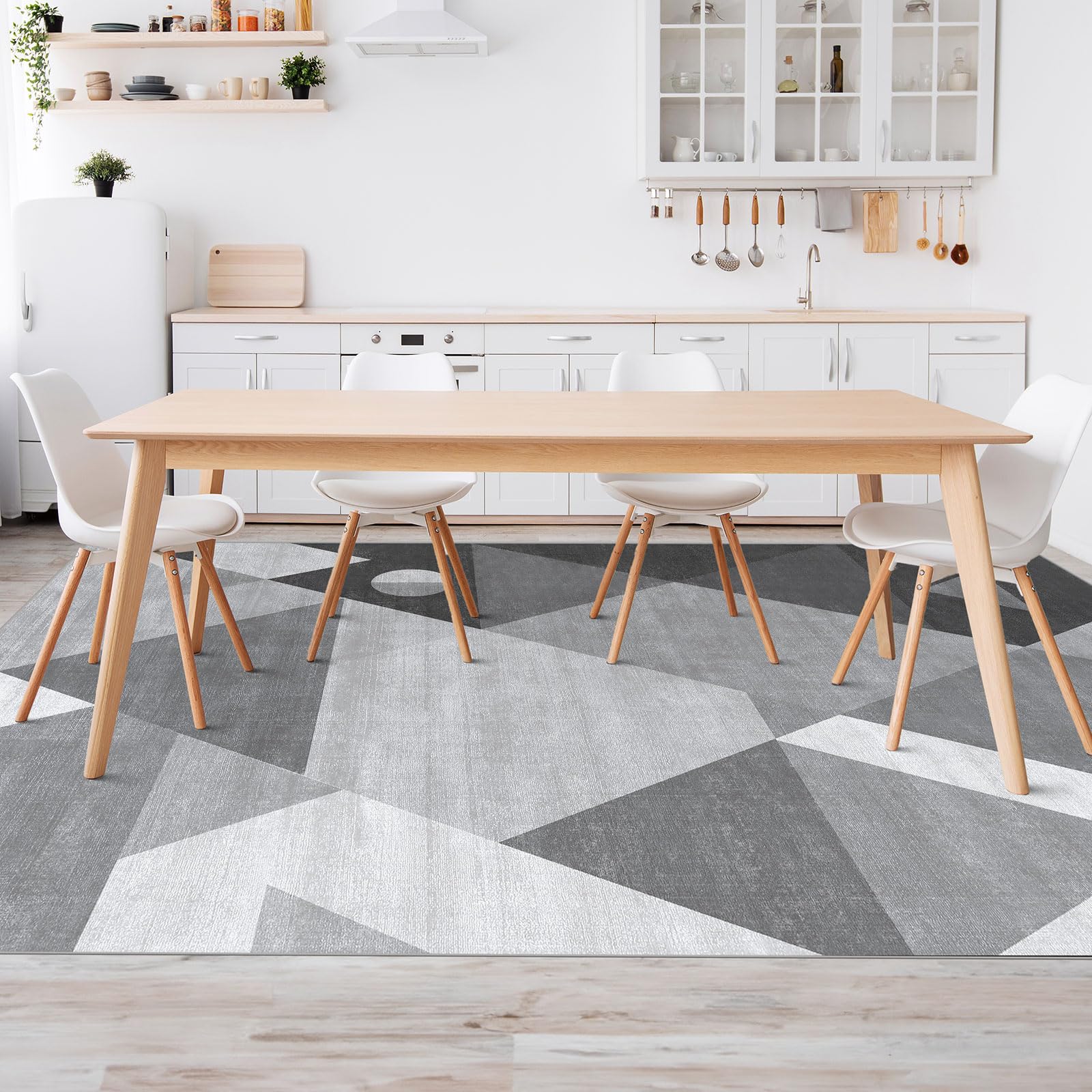 HOMFINE Washable Modern Area Rug - Geometric Style 5x7 Rugs for Living Room, Bedroom, Machine Washable Rug Soft Non Slip Non Shedding Area Rug - Grey, 5'x7'