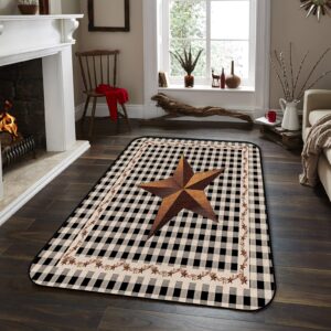 Barn Star Texas Area Rugs 5x7 Large Area Rug for Living Room Bedroom Bathroom Kitchen Nursery College Dorm Modern Indoor Floor Carpets Soft Absorbent Room Rugs Classic Country Primitive Black Check