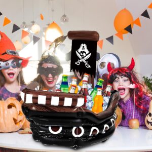 Halloween Inflatable Pirate Cooler Inflatable Serving Bar Food Container Drink Cooler Inflatable Drink Holder Pool for Halloween Pirate Party Supplies Decorations (Pirate Ship)