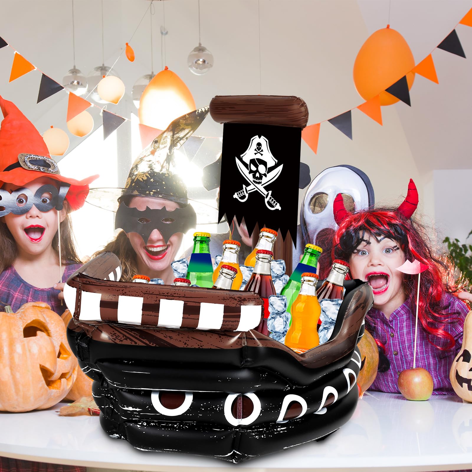 Halloween Inflatable Pirate Cooler Inflatable Serving Bar Food Container Drink Cooler Inflatable Drink Holder Pool for Halloween Pirate Party Supplies Decorations (Pirate Ship)