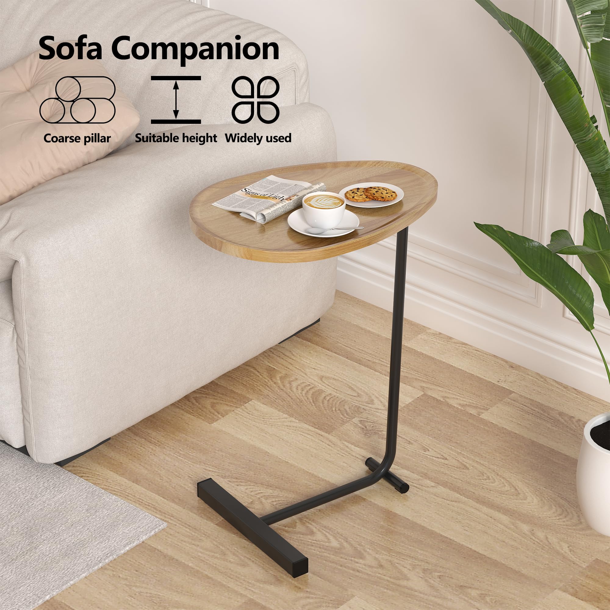 Niccae C-Shaped End Table, Living Room Sofa C-Shaped Coffee Table, Made of Iron and MDF, Very Suitable for Sofa Side Tables, Living Room, Living Room, and Office (Brown)