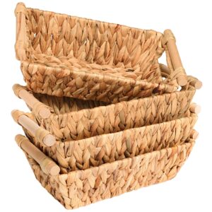 oehid small wicker baskets for organizing, water hyacinth wicker baskets, wicker storage basket, pantry baskets with handle for toilet tank paper basket, 4 pack