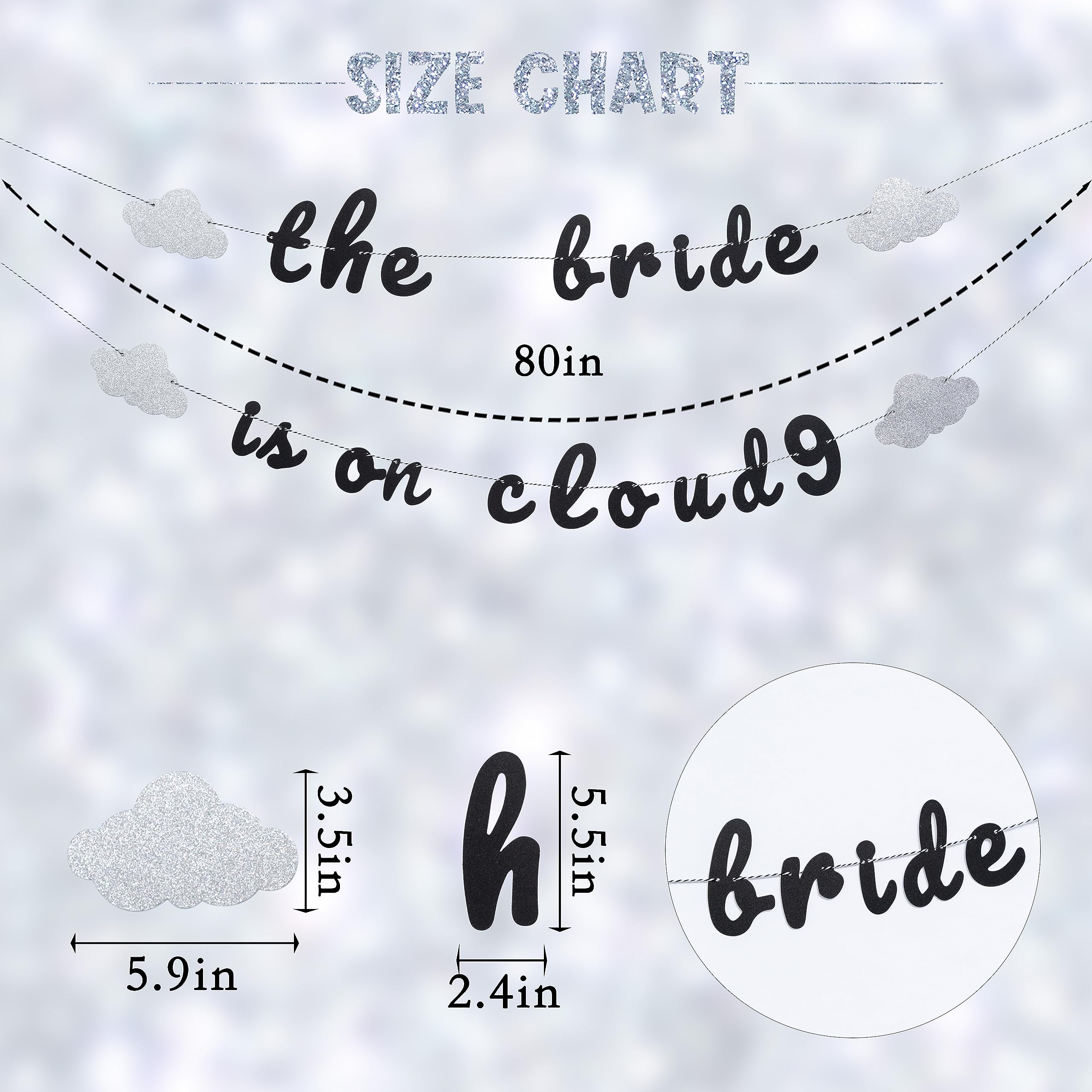 The Bride Is On Cloud 9 Banner - Bachelorette Party Decor,Silver Glitter Banner for Engagement Wedding Decorations,Bridal Shower Sign Party Engagement,Wedding Receptions Party Supplies(Black) (On