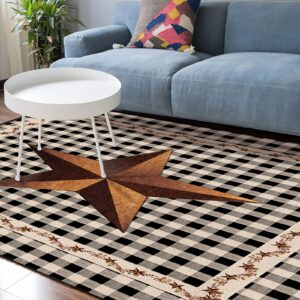 Barn Star Texas Area Rugs 5x7 Large Area Rug for Living Room Bedroom Bathroom Kitchen Nursery College Dorm Modern Indoor Floor Carpets Soft Absorbent Room Rugs Classic Country Primitive Black Check