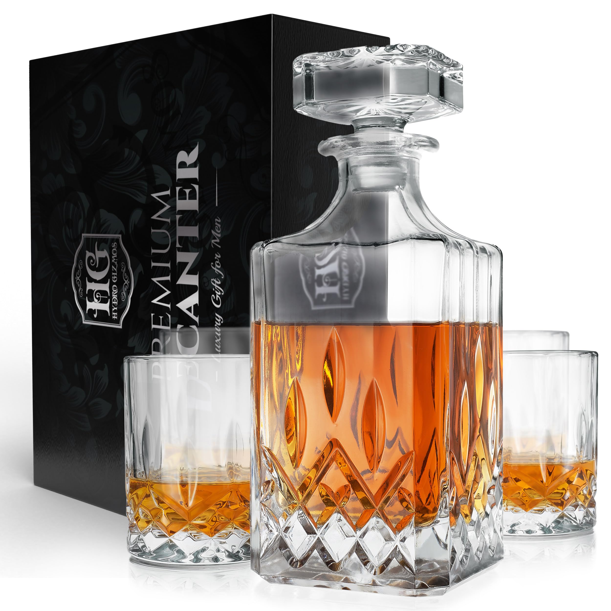 Luxury Gift For Men – Whiskey Decanter Set For Beloved Husband Or Dad Birthday Gift – 4 Whiskey Glasses And Decanter Set Is a Great Gift Idea for Whisky, Bourbon, or Scotch lovers