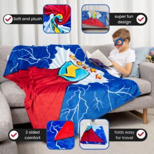 Super Blanky Kids Wearable Blanket - Lightning Bolt Blanket for Kids with Mask - Cozy Plush for Pretend Play, Bedtime, or Gifts - Perfect Birthday or Christmas Gift for Boys - Wearable Blanket Kids