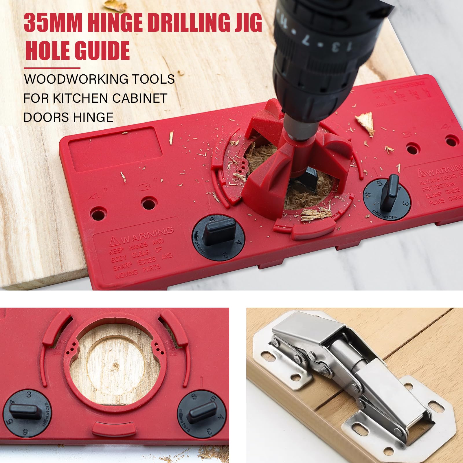 Vigtayue 35mm Hinge Drilling Jig Hole Guide Woodworking Tools, Concealed Hinge Jig for Kitchen Cabinet Doors Hinge