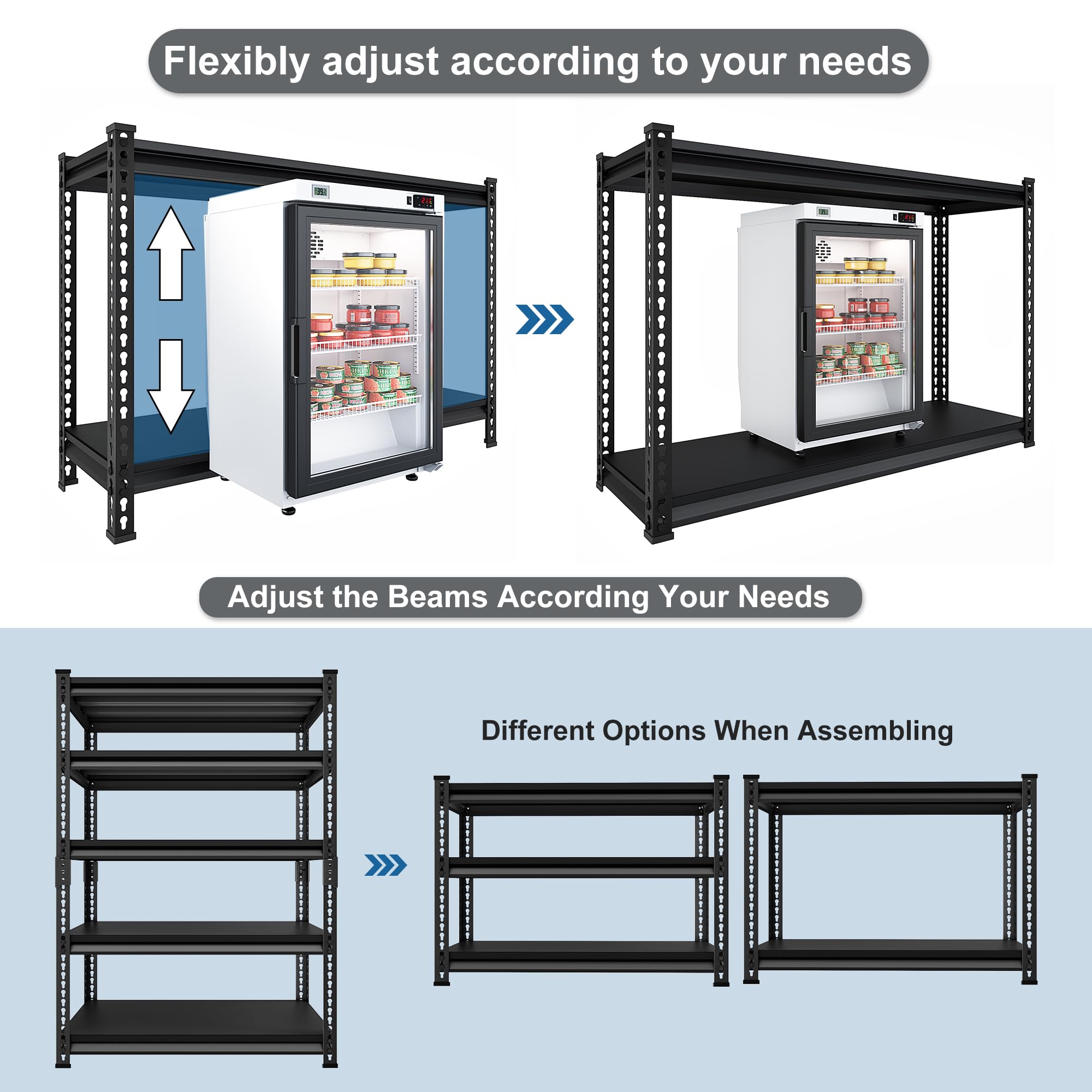 Rufokisa 5-Tier Garage Shelving Heavy Duty，72" Metal Shelving Unit for Garage, 2250 lbs Load Capacity Utility Rack Shelves＆ Garage Shelves, 40”W x 18”D x 72”H(Black)