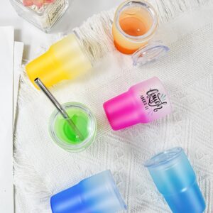 AGH 6 Pack 3 oz Frosted Sublimation Mini Gradient Color Tumblers Shot Glass, Cups with Lid and Stainless Steel Straw