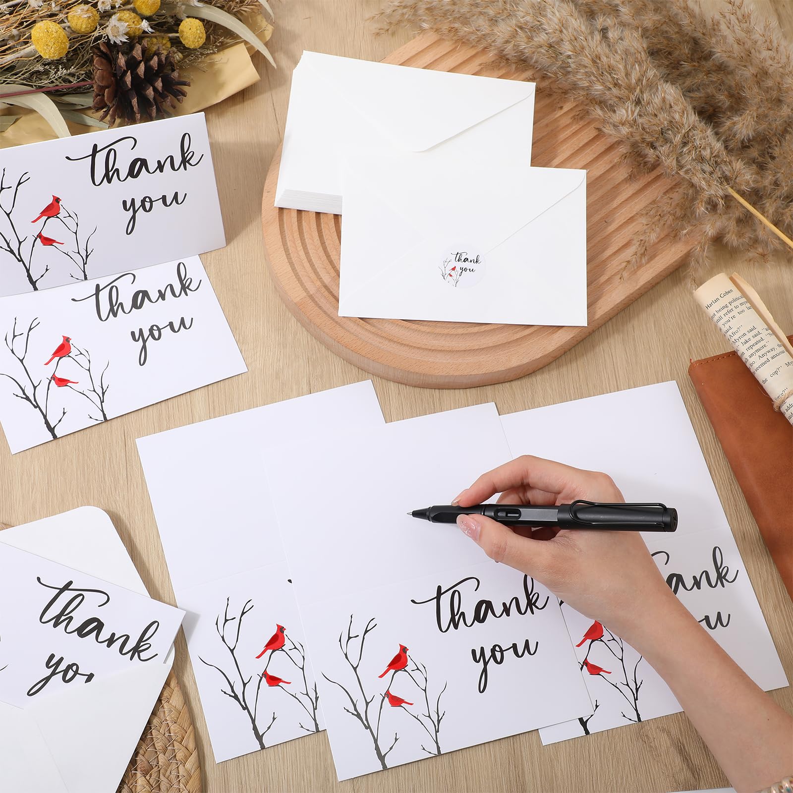 Cholemy 50 Set Cardinal Thank You Cards Bird Memorial Cards Funeral Thank You Cards with Envelopes and Stickers Message Sympathy Bereavement Card for Family Loved Ones Celebration of Life