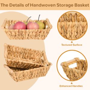 OEHID Small Wicker Baskets for Organizing, Water Hyacinth Wicker Baskets, Wicker Storage Basket, Pantry Baskets with Handle for Toilet Tank Paper Basket, 4 Pack