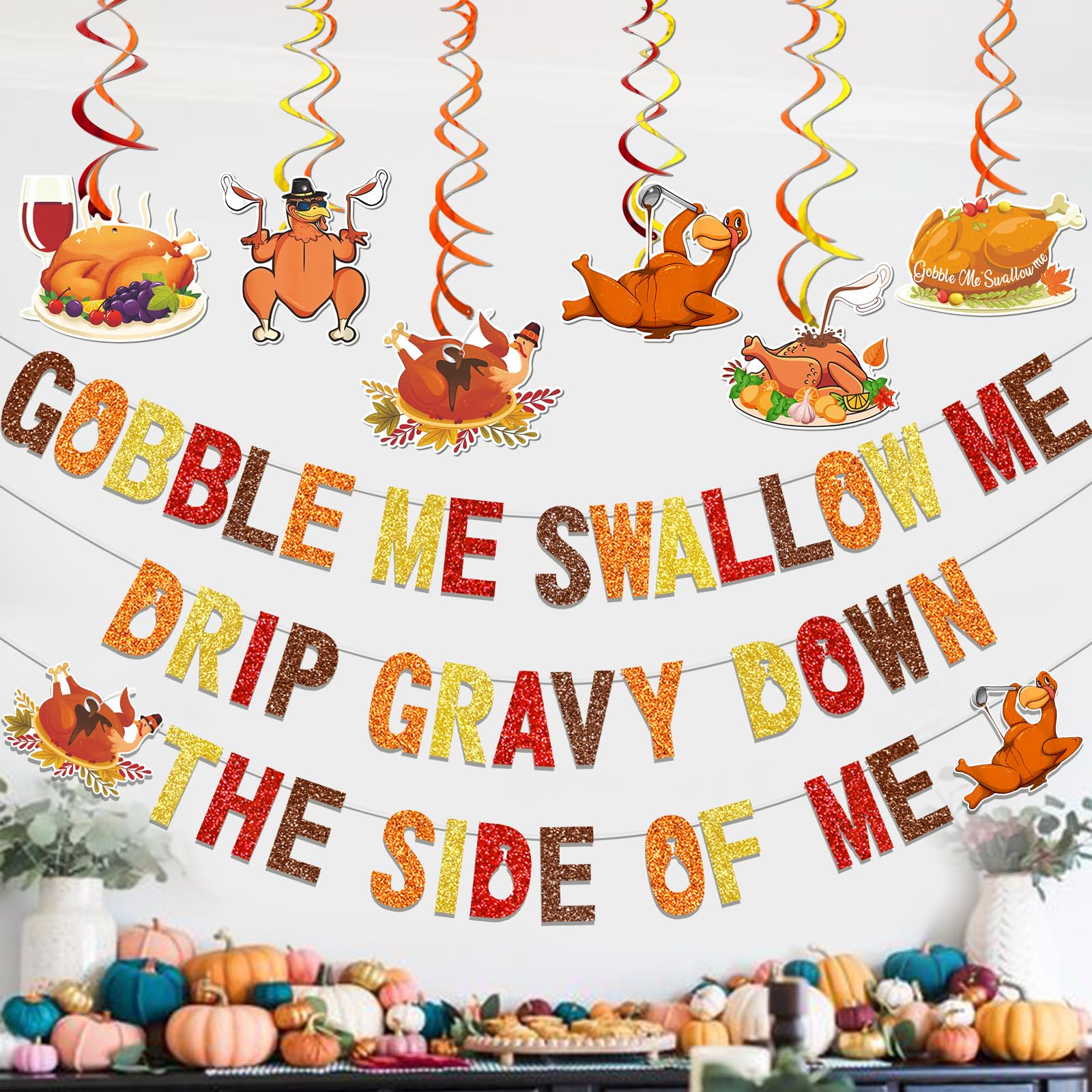 Gobble Me Swallow Me Decorations Thanksgiving Dinner Decorations Friendsgiving Decorations Thank You Banner Happy Thanksgiving Banner Friendsgiving Party Decorations