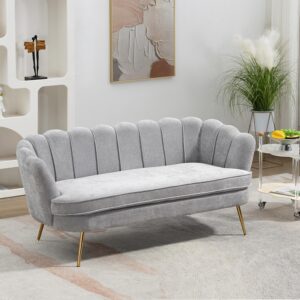 Majnesvon 61" Modern Loveseat Sofa Couch,Cashmere Fabric Small Love Seat w/2 Pillows and Metal Legs,2-Seater Upholstered Mini Sofa Couches for Small Space,Living Room Bedroom Office (Light Grey)