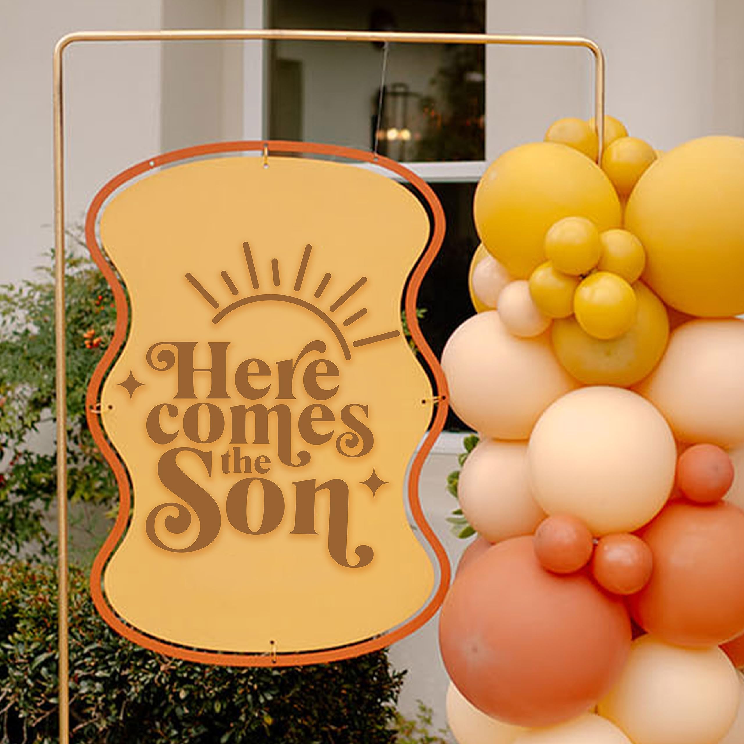 Here Comes The Son Wall Sticker - Gold Brown Baby Shower Party Decorations,Welcome Little Man Decors, Gender Reveal Party, 1st Birthday Party Supplies,Here Comes The Sun Baby Shower