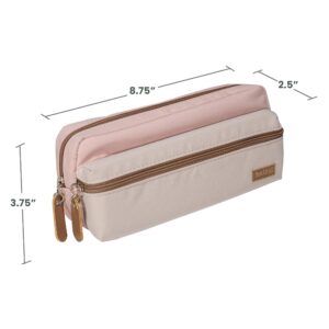 bnizy Large Pencil Case, Pencil Pouch with Zipper Compartments, Aesthetic Pencil Case for Adults, Stationery Pouch Pen Case for Office (Pink&Beige)