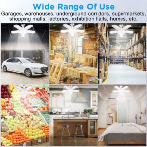 Kofarrten LED Garage Lights, Super Bright 8000 LM Garage Light Bulbs, 6500K Garage Ceiling Lights with Deformable Panels for E26/E27 Base, 80W LED Shop Lights for Garage, Workshop, Warehouse (2 Pack)