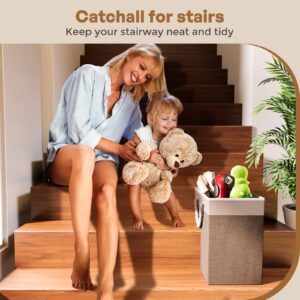 Puricon Stair Basket for Wooden Stairs, Stair Flax Step Storage Basket with Rope Handles Foldable Durable Staircase Storage Organizer for Home Carpeted Stairs -Grey，1 Pack