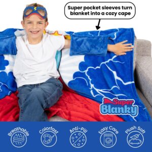 Super Blanky Kids Wearable Blanket - Lightning Bolt Blanket for Kids with Mask - Cozy Plush for Pretend Play, Bedtime, or Gifts - Perfect Birthday or Christmas Gift for Boys - Wearable Blanket Kids