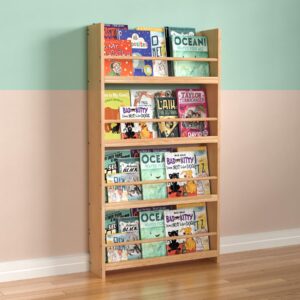 purbambo kids bookshelf wall mounted, 4 tier bamboo book shelf, kids books storage rack for bedroom, living room, and classroom