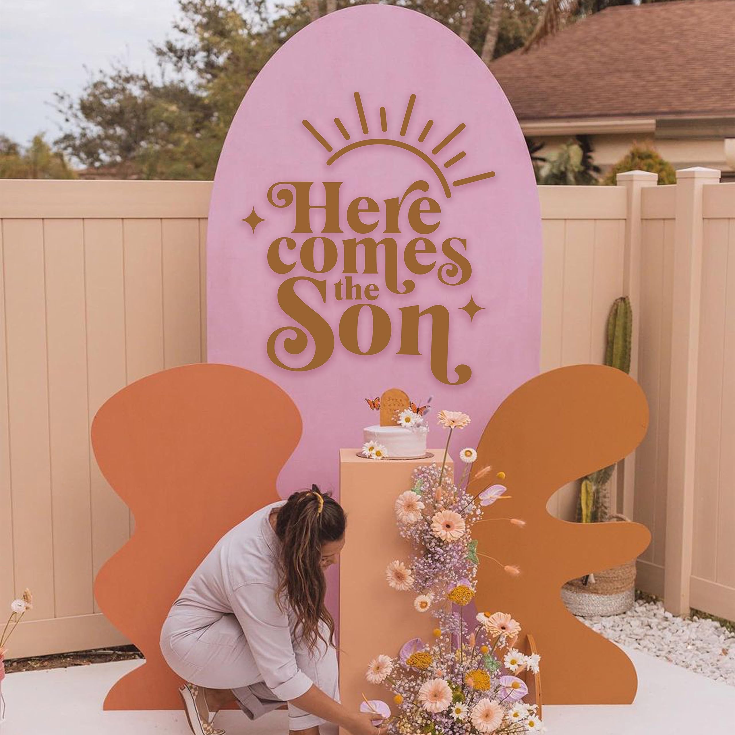 Here Comes The Son Wall Sticker - Gold Brown Baby Shower Party Decorations,Welcome Little Man Decors, Gender Reveal Party, 1st Birthday Party Supplies,Here Comes The Sun Baby Shower