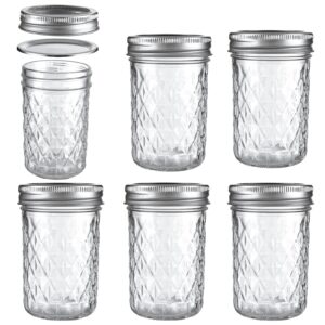 bomex mason jars airtight lids glass canning jars 8oz/250ml regular lids spice jars honey jars for yogurt,jam,spice,overnight oats canning, preserving,decorations,jelly,dessert,6 pack (8 oz)