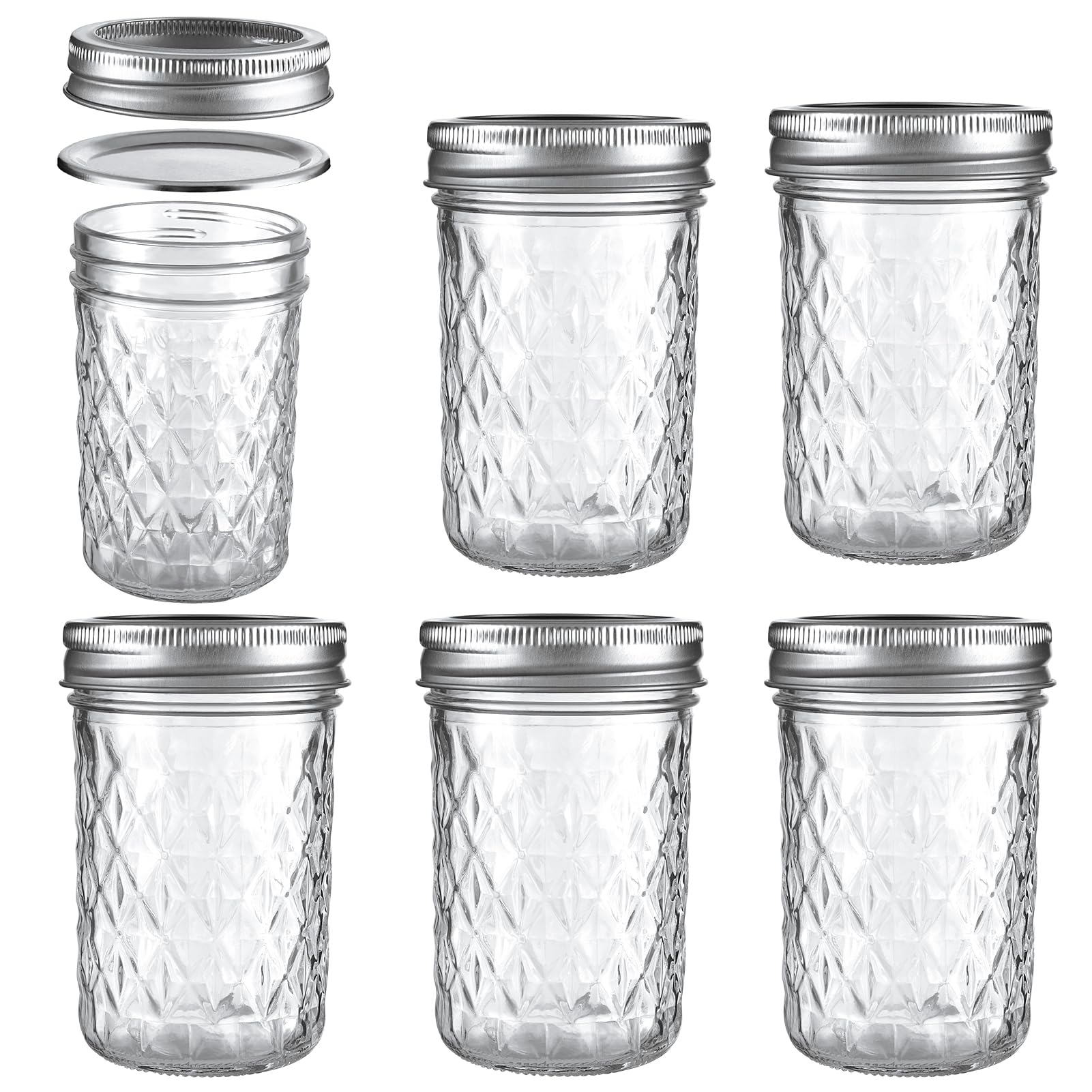 BOMEX Mason Jars Airtight Lids Glass Canning Jars 8oz/250ml Regular Lids Spice Jars Honey Jars for Yogurt,Jam,Spice,Overnight Oats Canning, Preserving,Decorations,Jelly,Dessert,6 Pack (8 oz)