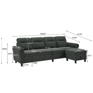 Tornama Convertible Sectional Sofa L Shaped Couch Reversible Sectional for Living Room Apartment, 4 Seater Sectional Couch with Storage Ottoman, Black