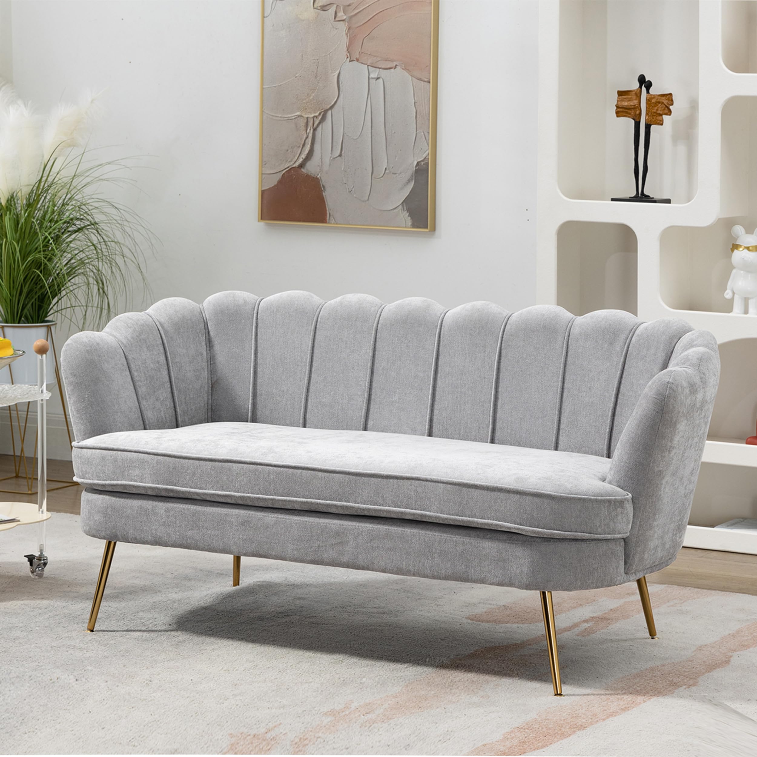 Majnesvon 61" Modern Loveseat Sofa Couch,Cashmere Fabric Small Love Seat w/2 Pillows and Metal Legs,2-Seater Upholstered Mini Sofa Couches for Small Space,Living Room Bedroom Office (Light Grey)