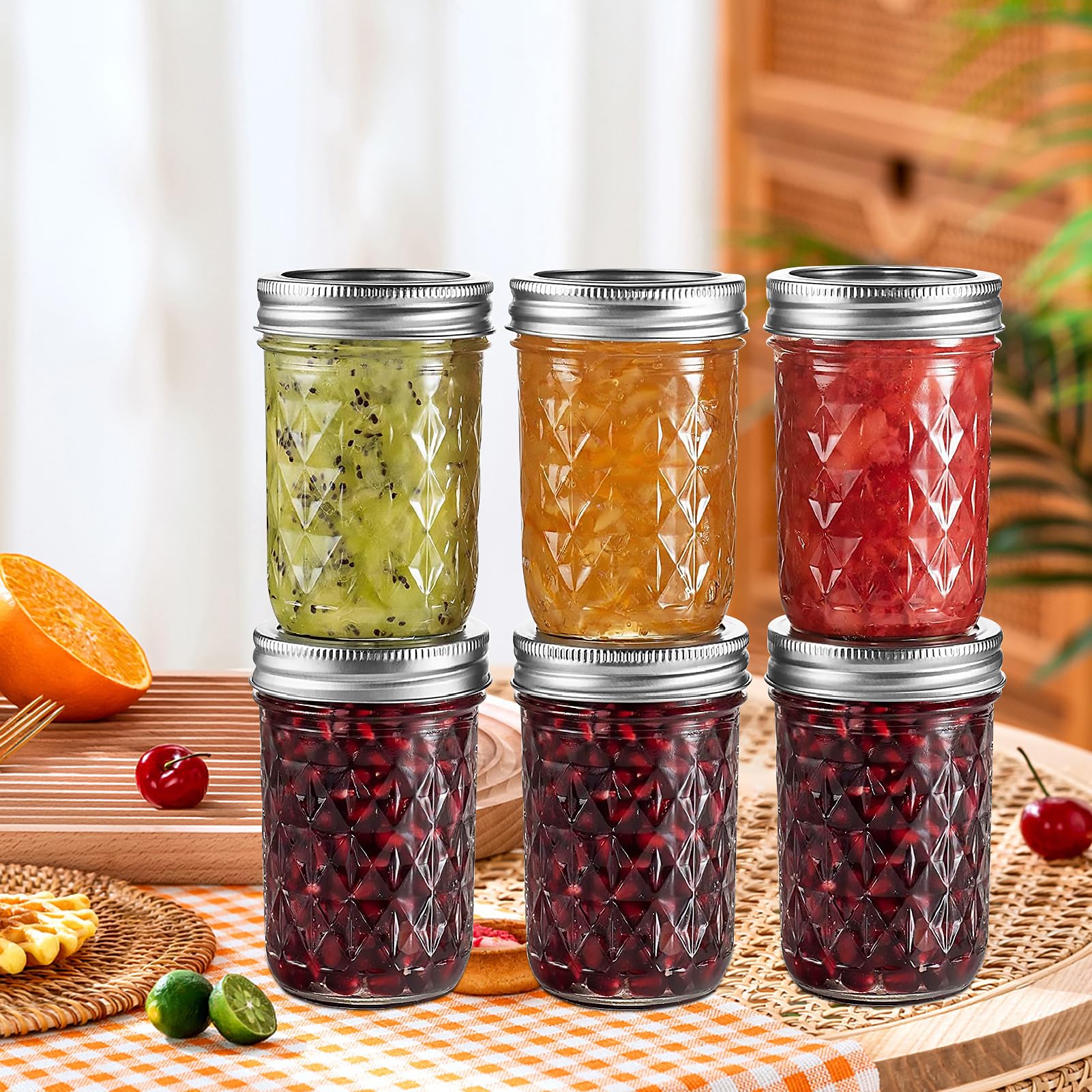 BOMEX Mason Jars Airtight Lids Glass Canning Jars 8oz/250ml Regular Lids Spice Jars Honey Jars for Yogurt,Jam,Spice,Overnight Oats Canning, Preserving,Decorations,Jelly,Dessert,6 Pack (8 oz)