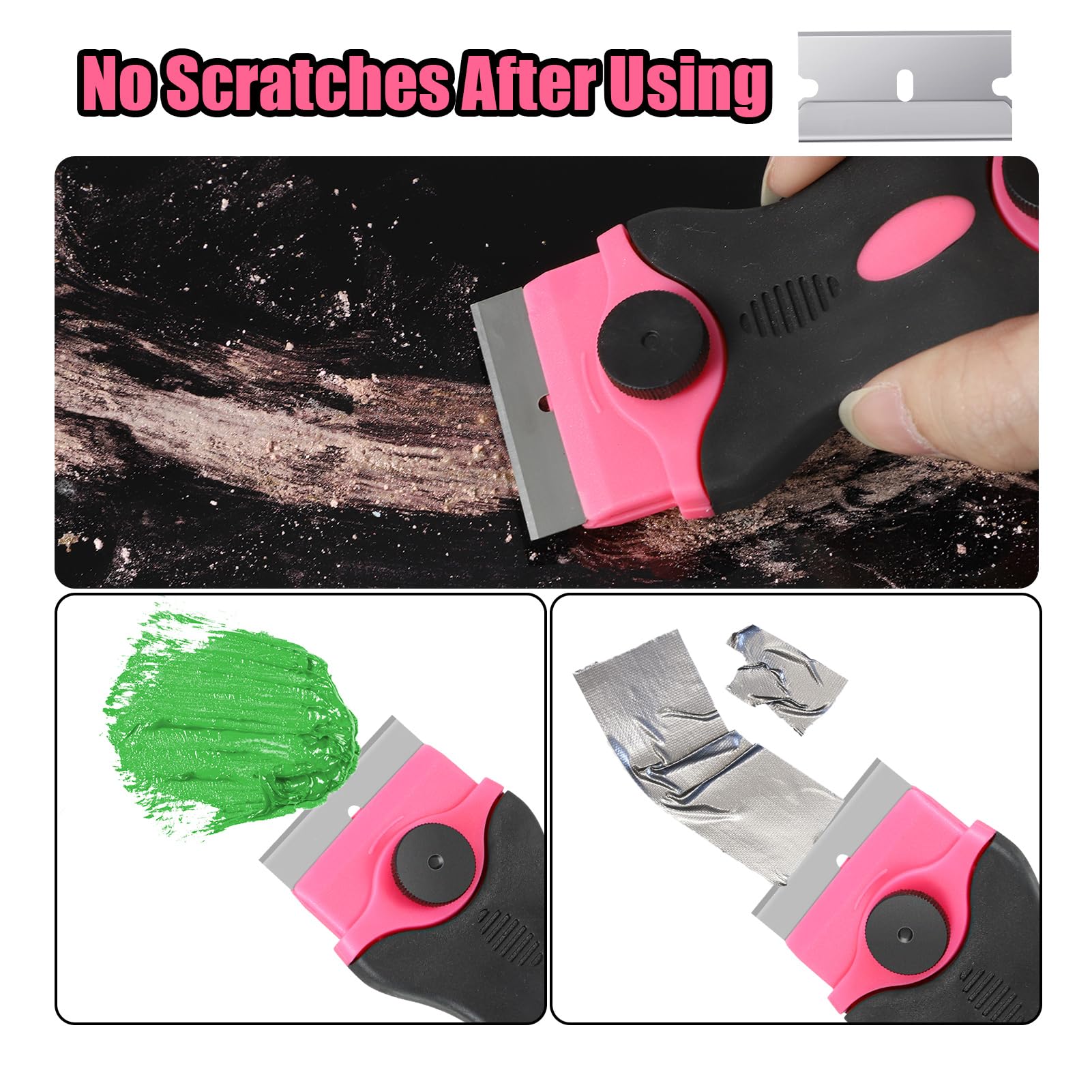 Guiqulai Razor Blade Scraper, 2 Pcs Scraper Tool with 40 Pcs Razor Blades, Glass Scraper, Multi Purpose Cleaning Scraper Tool for Removing Decals, Label, Sticker, Caulk, Adhesive, Tint, Paint