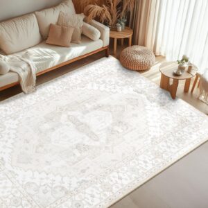 washable 5x7 area rugs non slip 5x7 rug low pile rug floor carpet distressed printed area rug soft area rug for living room bedroom dinning room kitchen indoor-cream white