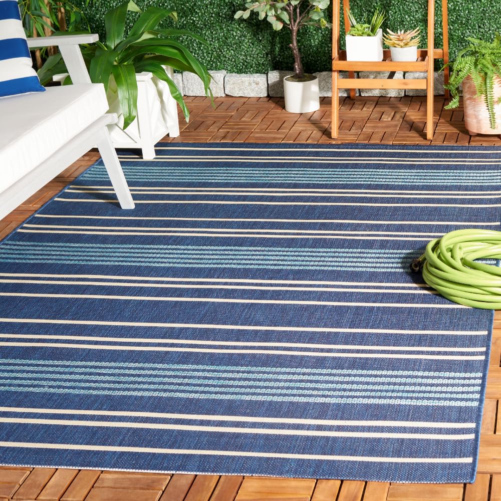 SAFAVIEH Courtyard Collection Area Rug - 5'3" x 7'7", Navy & Blue, Stripe Design, Indoor/Outdoor & Washable, Ideal for Patio, Backyard, Mudroom (CY6450-25821-5)