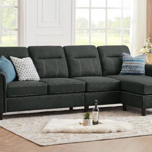 Tornama Convertible Sectional Sofa L Shaped Couch Reversible Sectional for Living Room Apartment, 4 Seater Sectional Couch with Storage Ottoman, Black