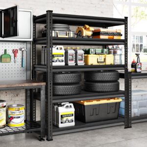 SDXYSTCE Garage Shelving Heavy Duty 2500LBS Loads, 48" W Adjustable Garage Storage Shelves, 5-Tier Metal Shelving Units and Storage, Industrial Utility Shelf, 48" Wx18 Dx78 H,Black