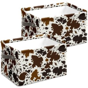 western brown black cow print storage basket 2 pcs large foldable storage bin cube collapsible organizer for pantry bedroom decor