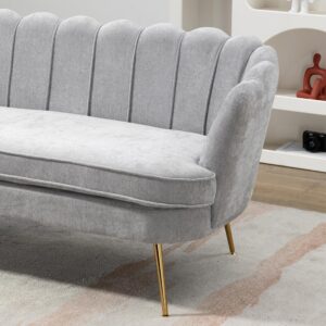 Majnesvon 61" Modern Loveseat Sofa Couch,Cashmere Fabric Small Love Seat w/2 Pillows and Metal Legs,2-Seater Upholstered Mini Sofa Couches for Small Space,Living Room Bedroom Office (Light Grey)