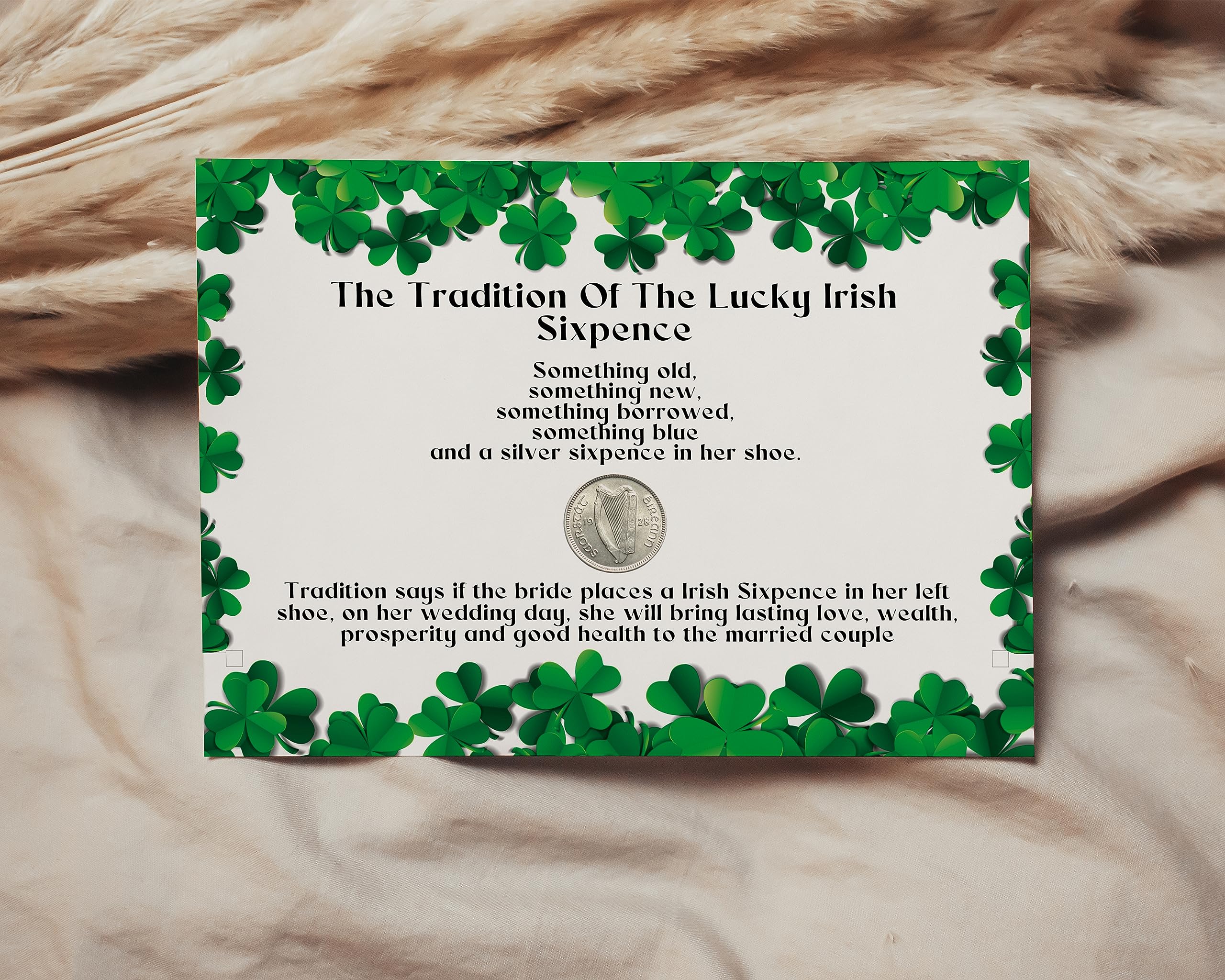 Bride's Sixpence Irish Coin and Card | Sixpence Tradition | Something Old, Something New, Something Borrowed, Something Blue, And A Sixpence For Her Shoe - Gifts For Bride To Be