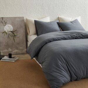 Simple&Opulence 100% Jersey Knit Cotton Duvet Duvet Cover Set -Ultra Soft Duvet Cover King Size-1 Comforter Cover and 2 Pillowcases (Dark Grey, 104"X92")