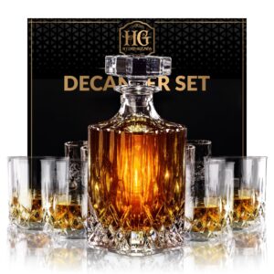 luxury gift for men – whiskey decanter set for beloved husband or dad birthday gift – 4 whiskey glasses and decanter set is a great gift idea for whisky, bourbon, or scotch lovers