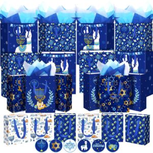 cholemy 60 pieces hanukkah gift bag set with tissue paper and name tags dreidel menorah gift bag for hanukkah, birthday, wedding, decorations party supplies favors