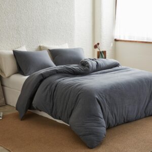 Simple&Opulence 100% Jersey Knit Cotton Duvet Duvet Cover Set -Ultra Soft Duvet Cover King Size-1 Comforter Cover and 2 Pillowcases (Dark Grey, 104"X92")