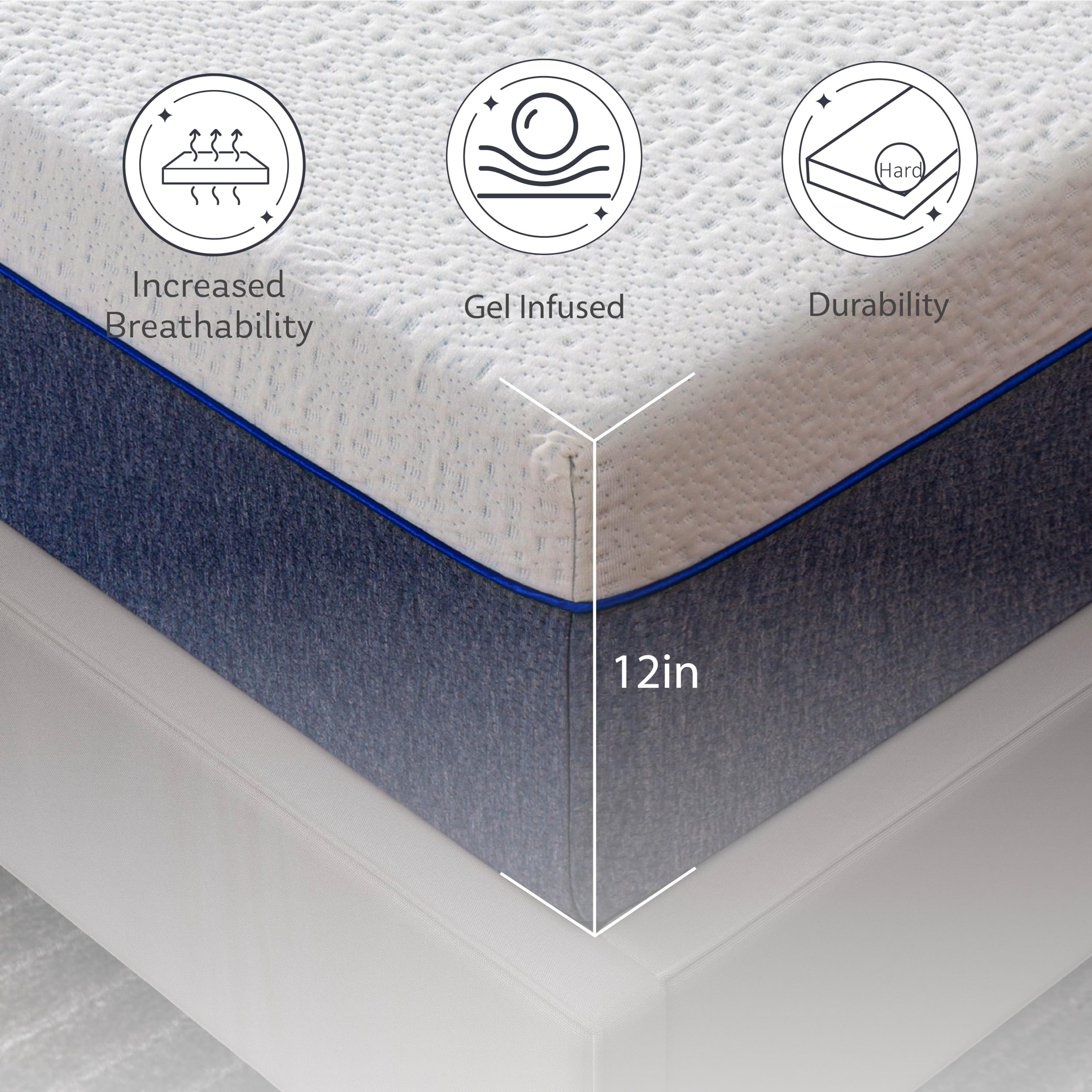 Dyonery Full Mattress 12 Inch Charcoal Memory Foam Mattress in a Box Fiberglass Free, CertiPUR-US Certified Gel Mattress Made in USA, 75" × 54" × 12", Medium