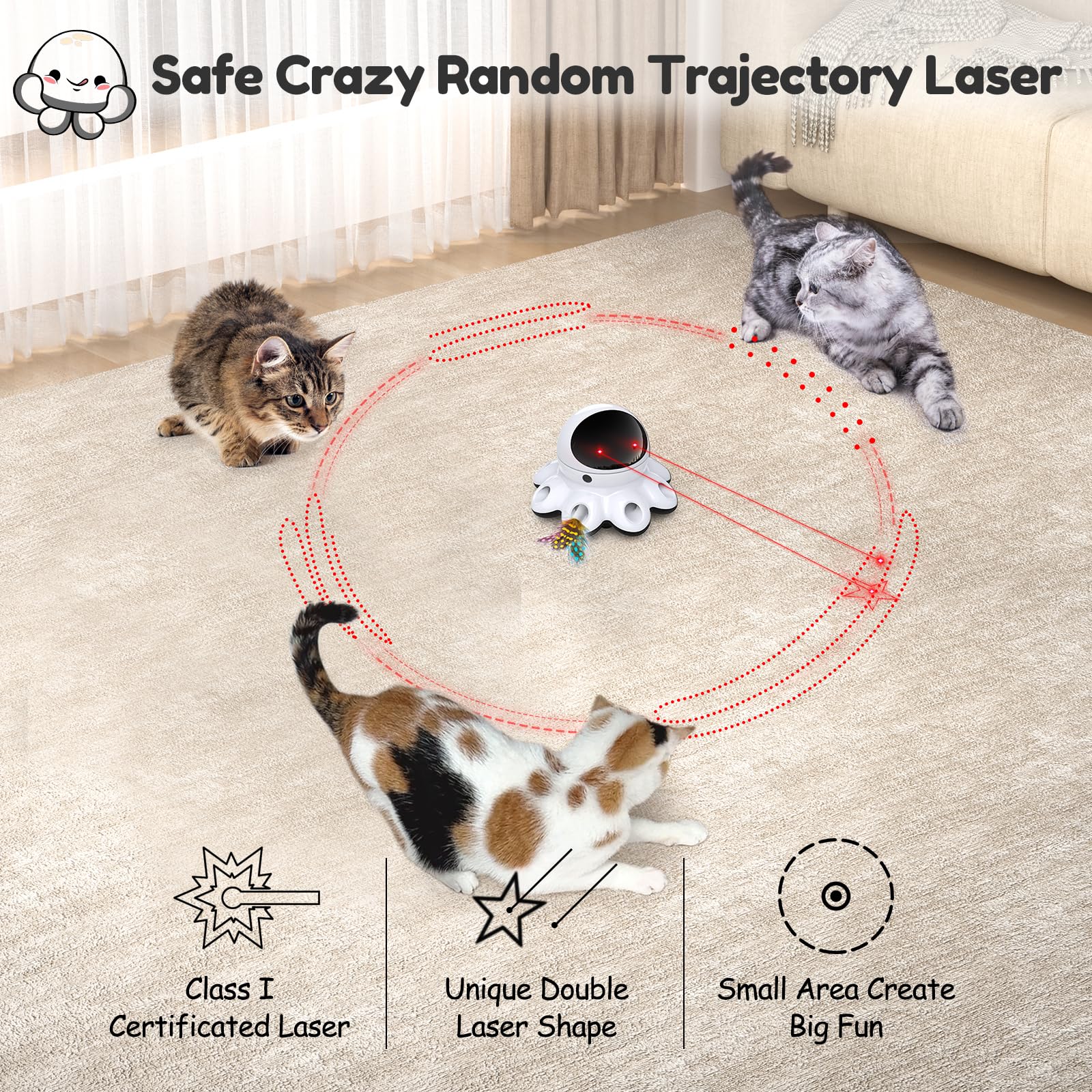 ORSDA Cat Laser Toy, 2-in-1 Interactive Cat Toys for Indoor Cats, Automatic Laser Pointer Cat Toy, 8 Holes Mice Whack A Mole Moving Feather, USB Rechargeable Electronic Kitten Toys for All Breeds